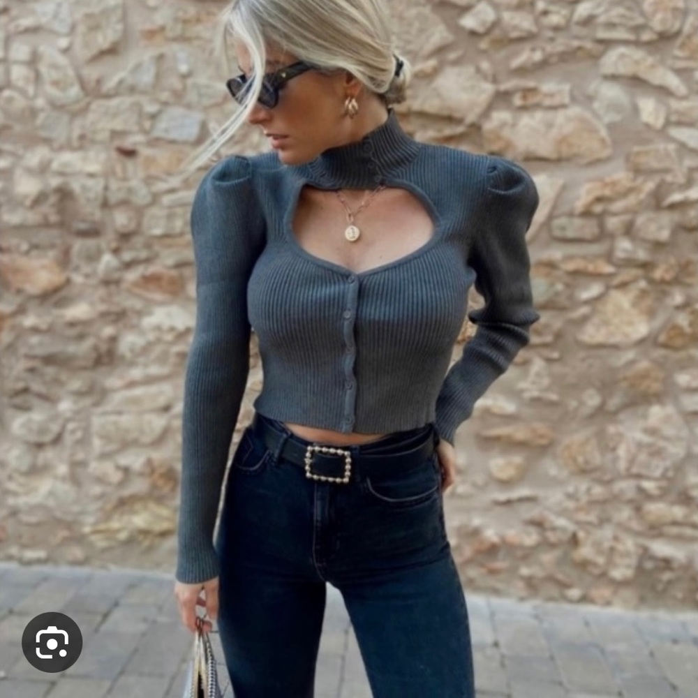Zara Cut Out Neck Knit Sweater - Picture 2 of 5